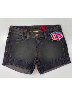 Chick By Nicky Hilton Womens Denim Shorts Fun Patches Size 24